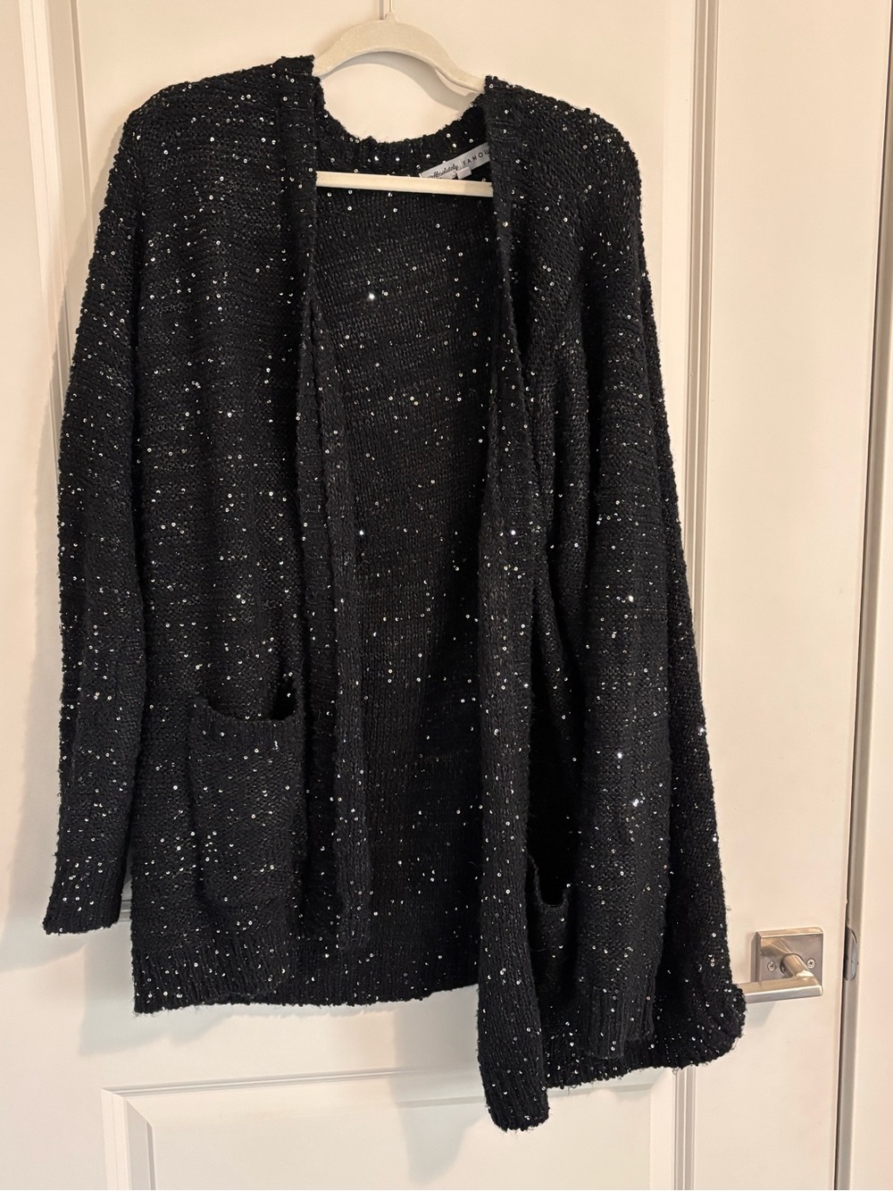 Lane Bryant Black Speckled Open-Front Cardigan